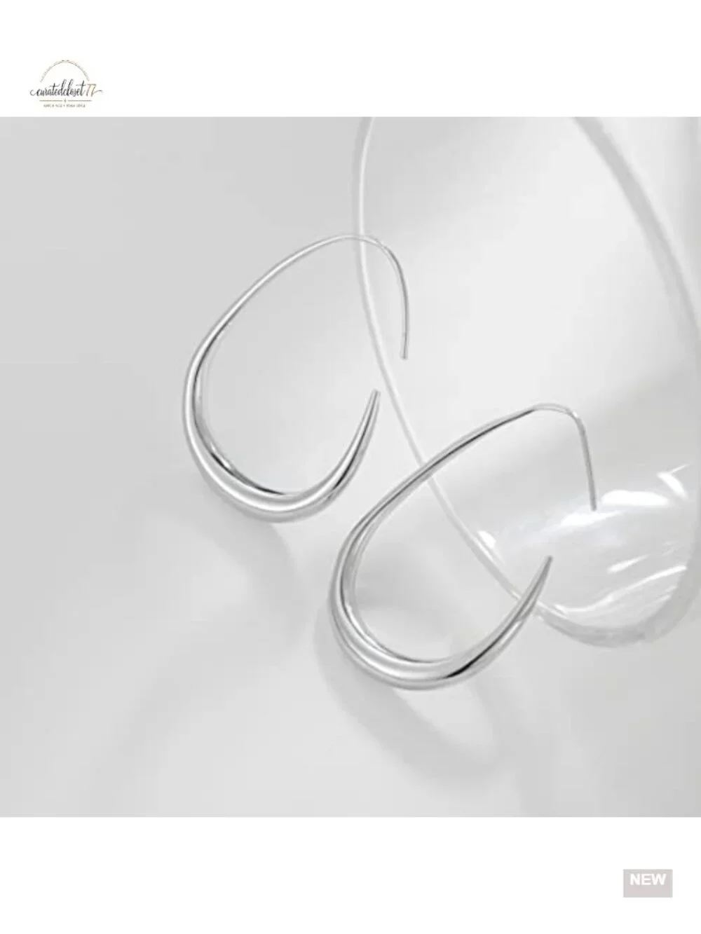 Lightweight Teardrop Hoop Earrings - 14k Gold Plated Large Oval Pull Through
